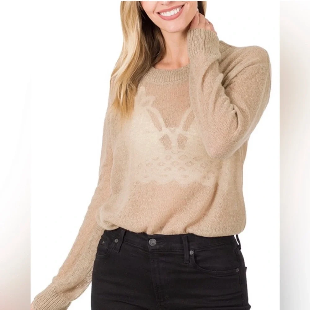 Zenana Sheer Wool Sweater Mocha